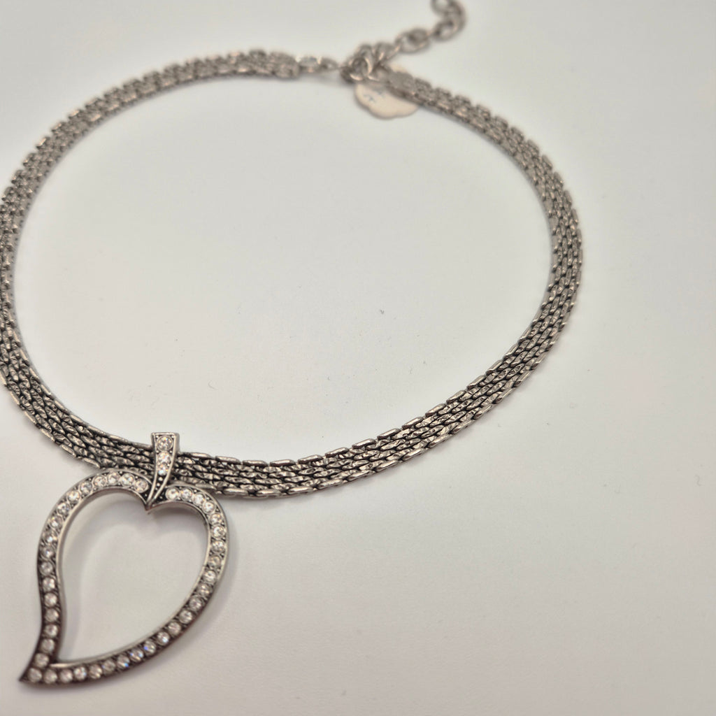 Elegante Vintage Herz-Halskette – Funkelnder Glamour in Silber