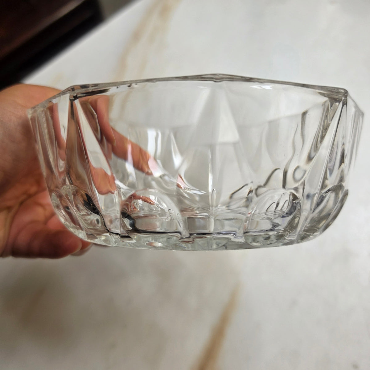 Vintage Reims France Glasschale - Dessertschale – Facettiertes Kristallglas-Design