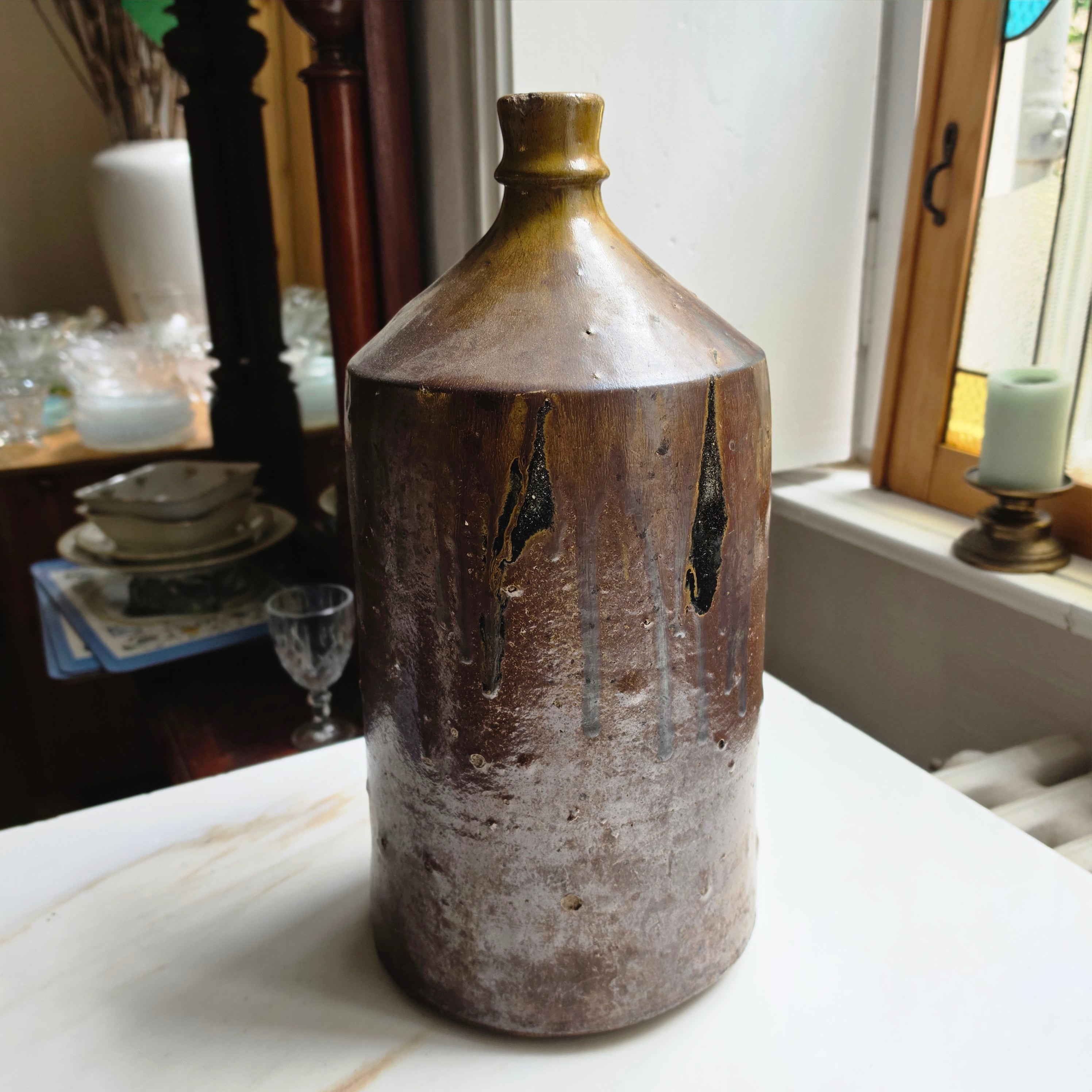 Alte Steingut-Flasche - Vase (groß) - Uriges Tongefäß mit toller Glasur