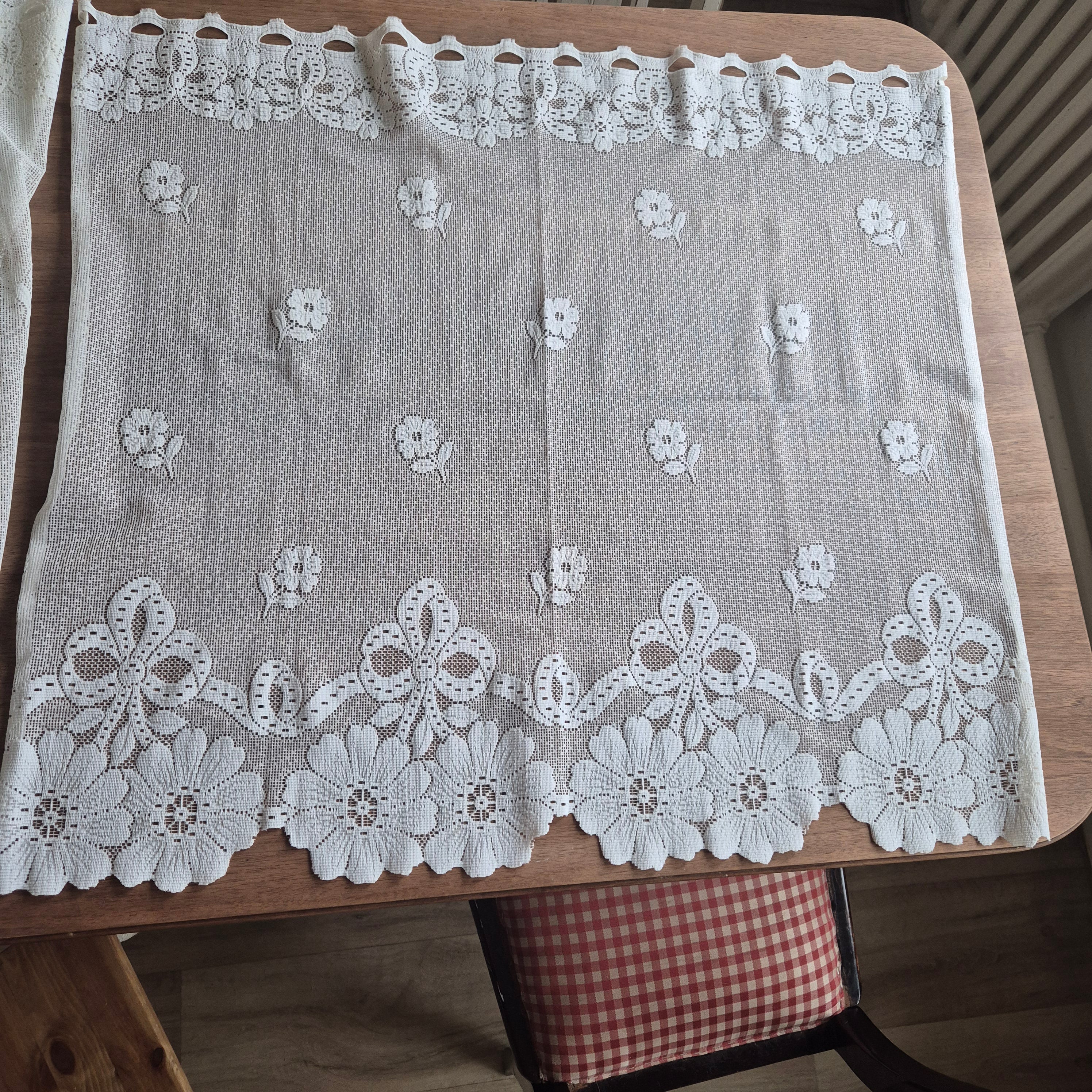 2x Vintage Scheibengardine Gardine 65x70cm für Stange Fenster Polyester