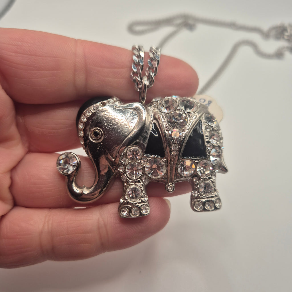 2-in-1 Elefant Brosche & Kette | Vintage | Strass & Emaille