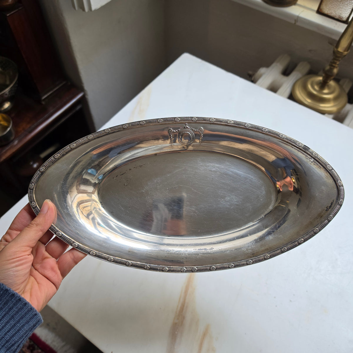 Vintage Servierschale „Sheffield Reproduction“ (Modell 164) – Versilberte Oval-Anrichteschale