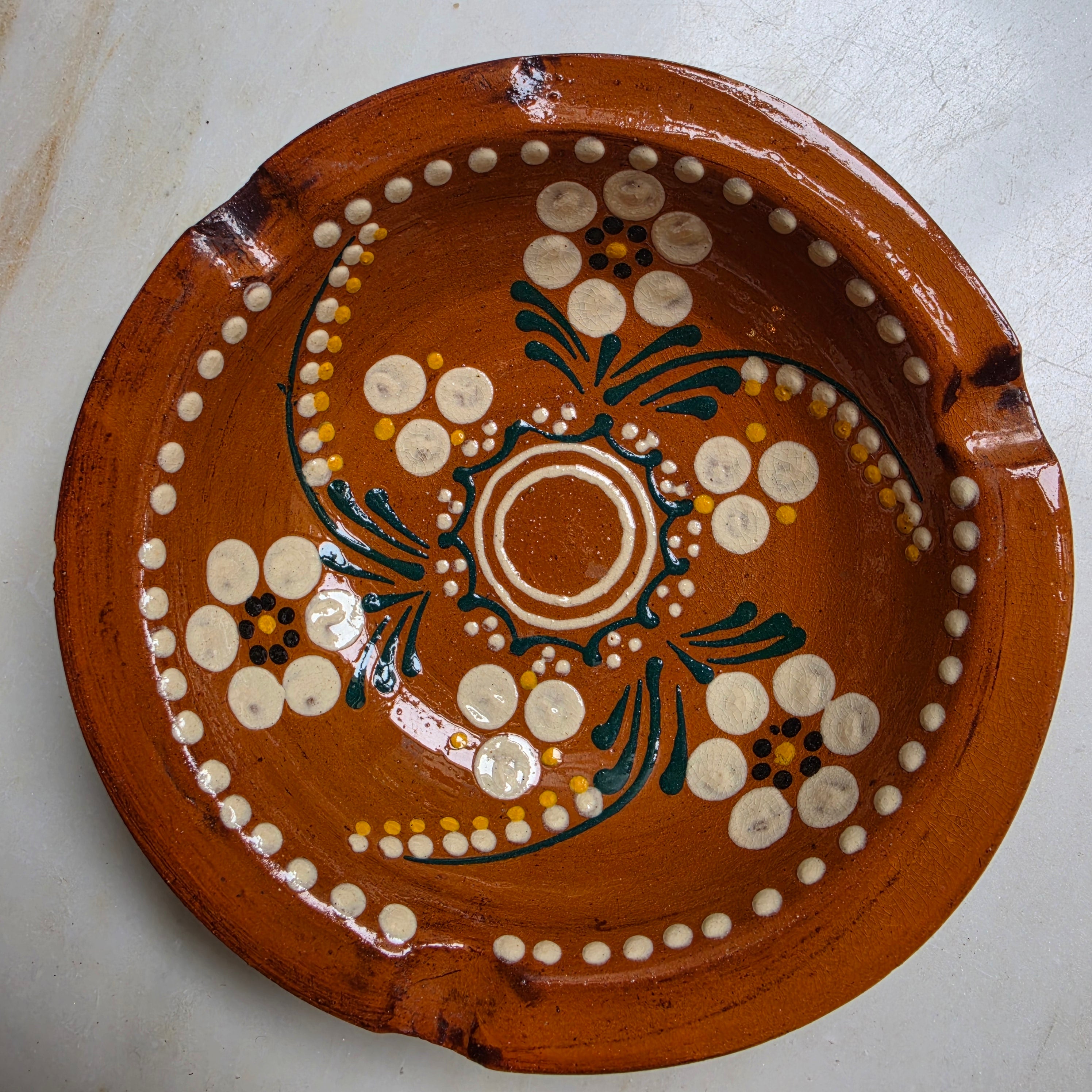 Keramik Vintage Aschenbecher Ascher für Balkon Handbemalt Blumen