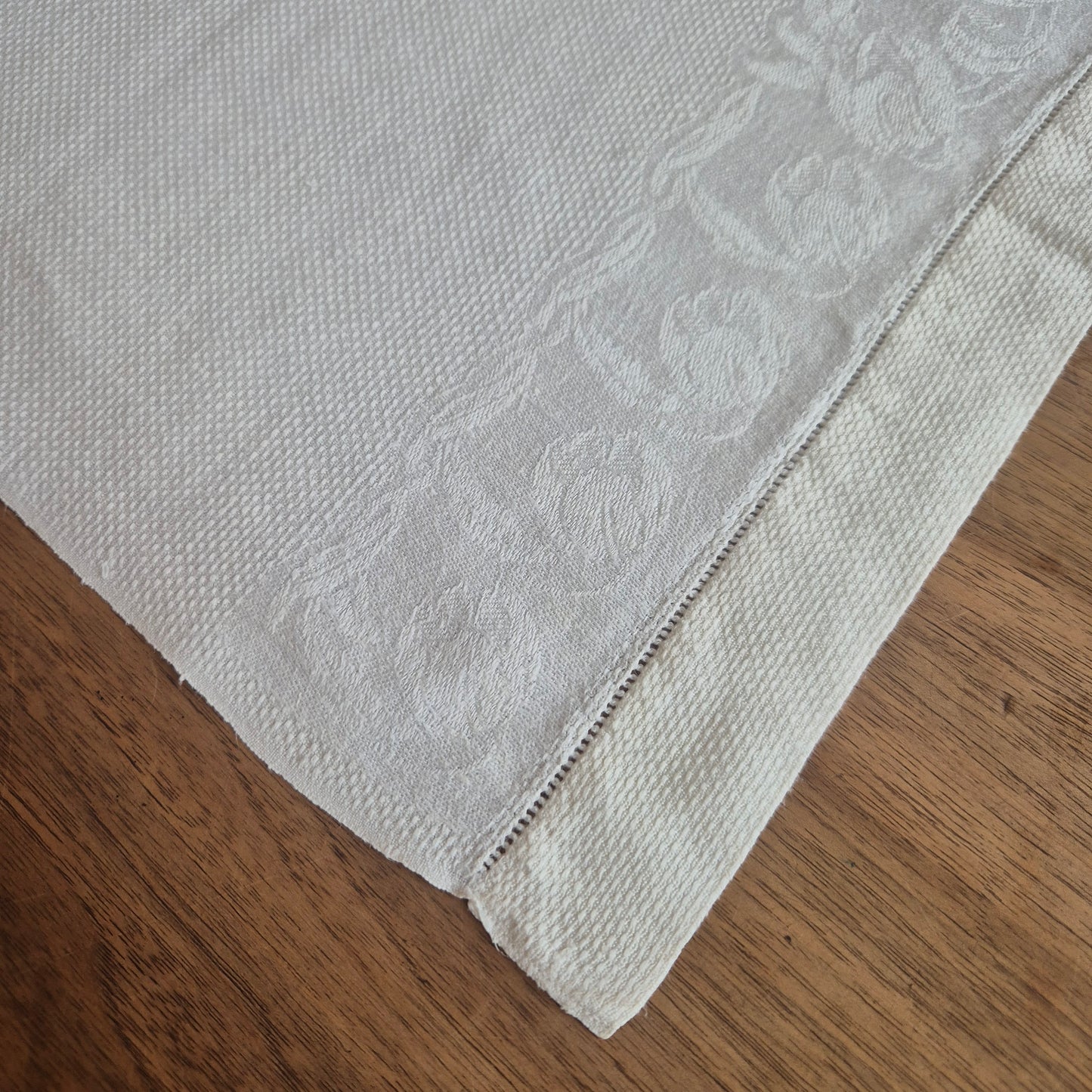 Antikes Jugendstil Küchen-&Geschirrtuch weiß Damast Baumwolle 49x90cm Tuplen