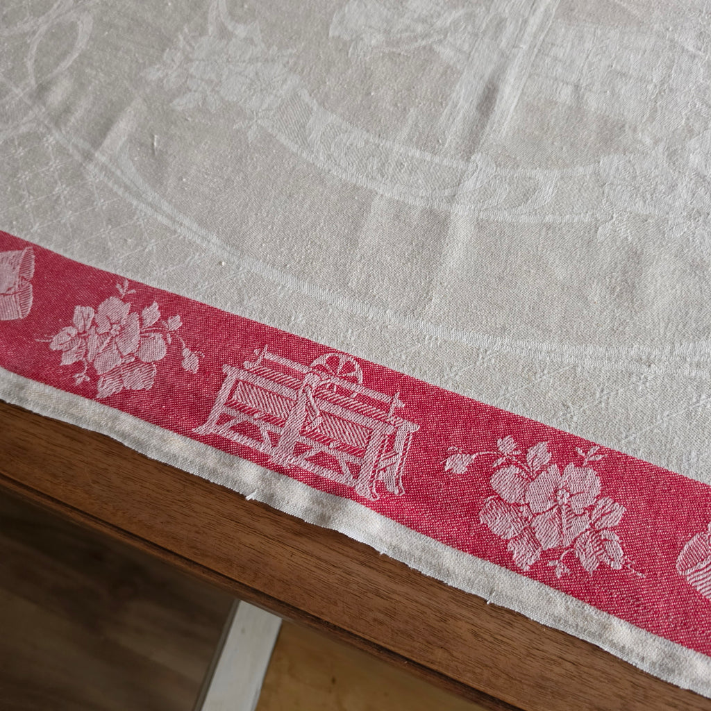 Antikes „Rolltuch“ - Mangeltuch mit seltenem Mangel-Motiv – Um 1900 - 80x195cm