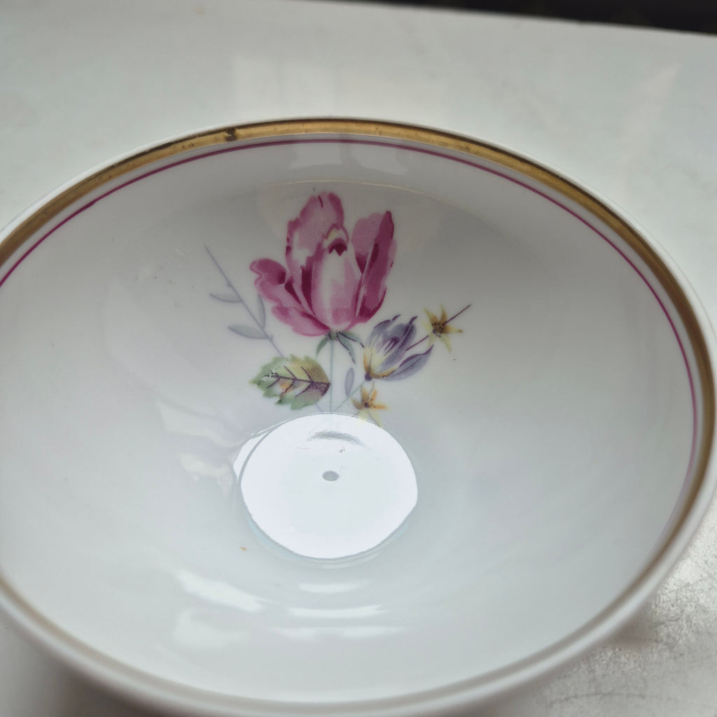 DDR Porzellan Gedeck 1x Tasse & 1x Kuchenteller mit Rosenmotiv