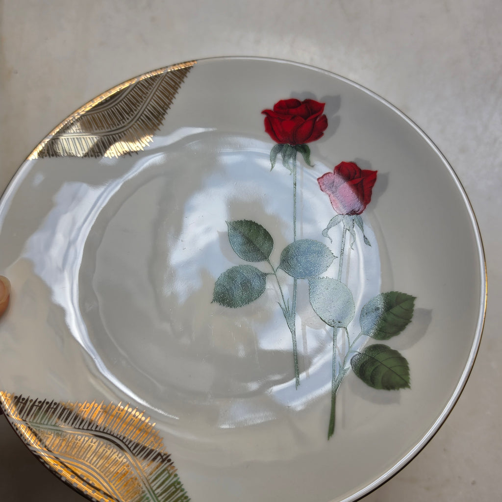Vintage Mitterteich Bavaria Porzellanteller mit Rosen & Goldverzierung – Mid-Century
