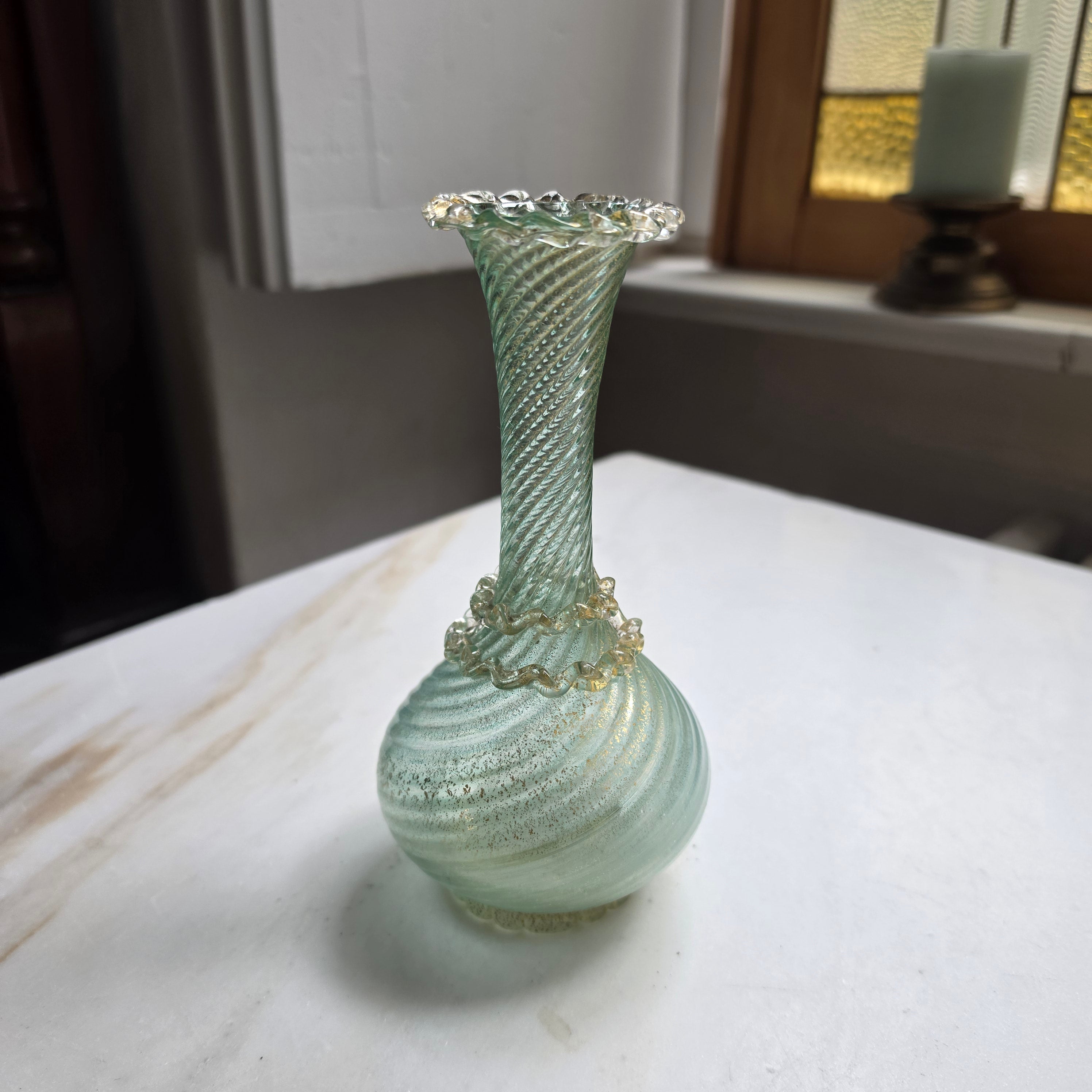 Antike Murano Glasvase mit Blattgold – Handgeblasen, Italien ca. 1960