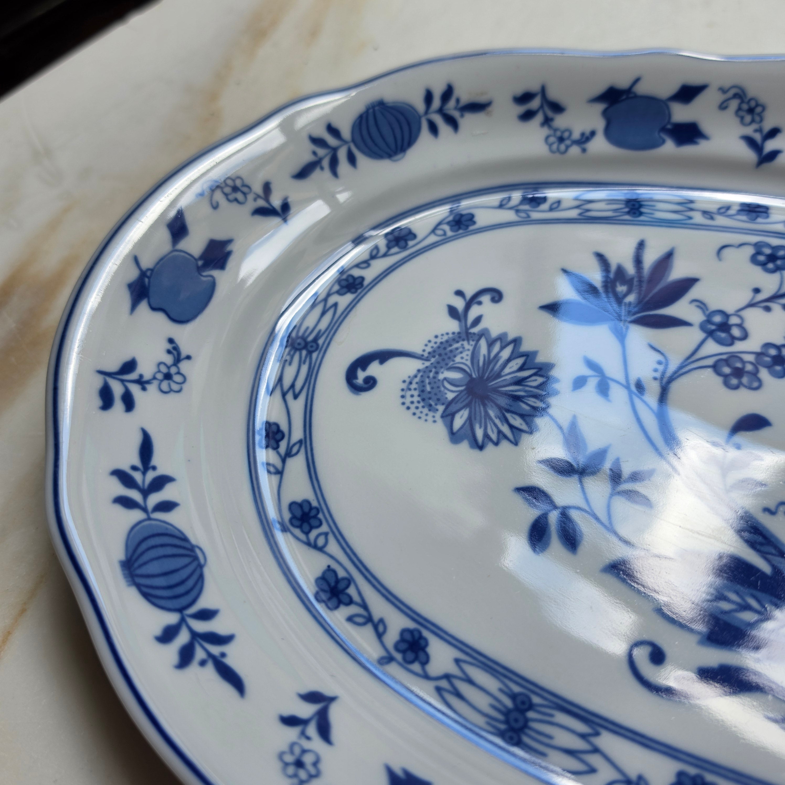 Wellco Design Porzellan Zwiebelmuster Servierplatte Teller blau weiß