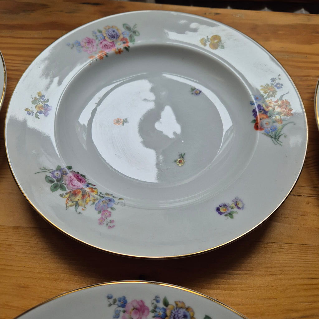 6x Antike Suppenteller Blumendekor weiß Goldrand Rosenthal