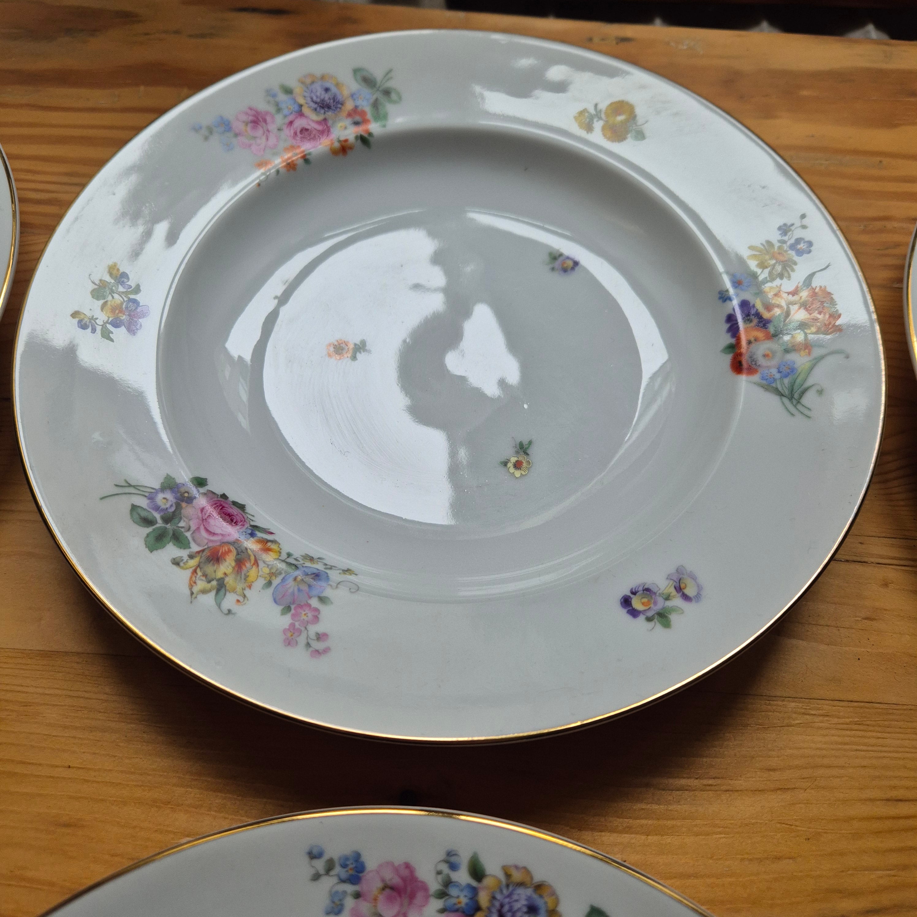 6x Antike Suppenteller Blumendekor weiß Goldrand Rosenthal