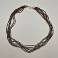 Vintage Multi-Strand Halskette Perlenkette grau braun