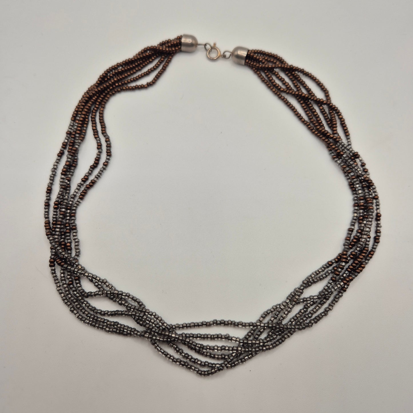 Vintage Multi-Strand Halskette Perlenkette grau braun