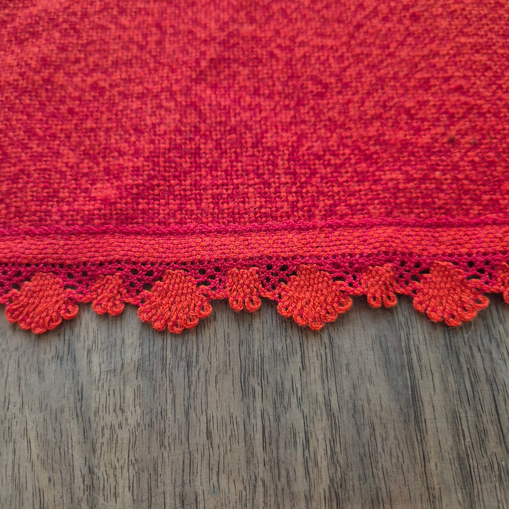 DDR Vintage Läufer Tischdecke Rot Orange 46x103cm