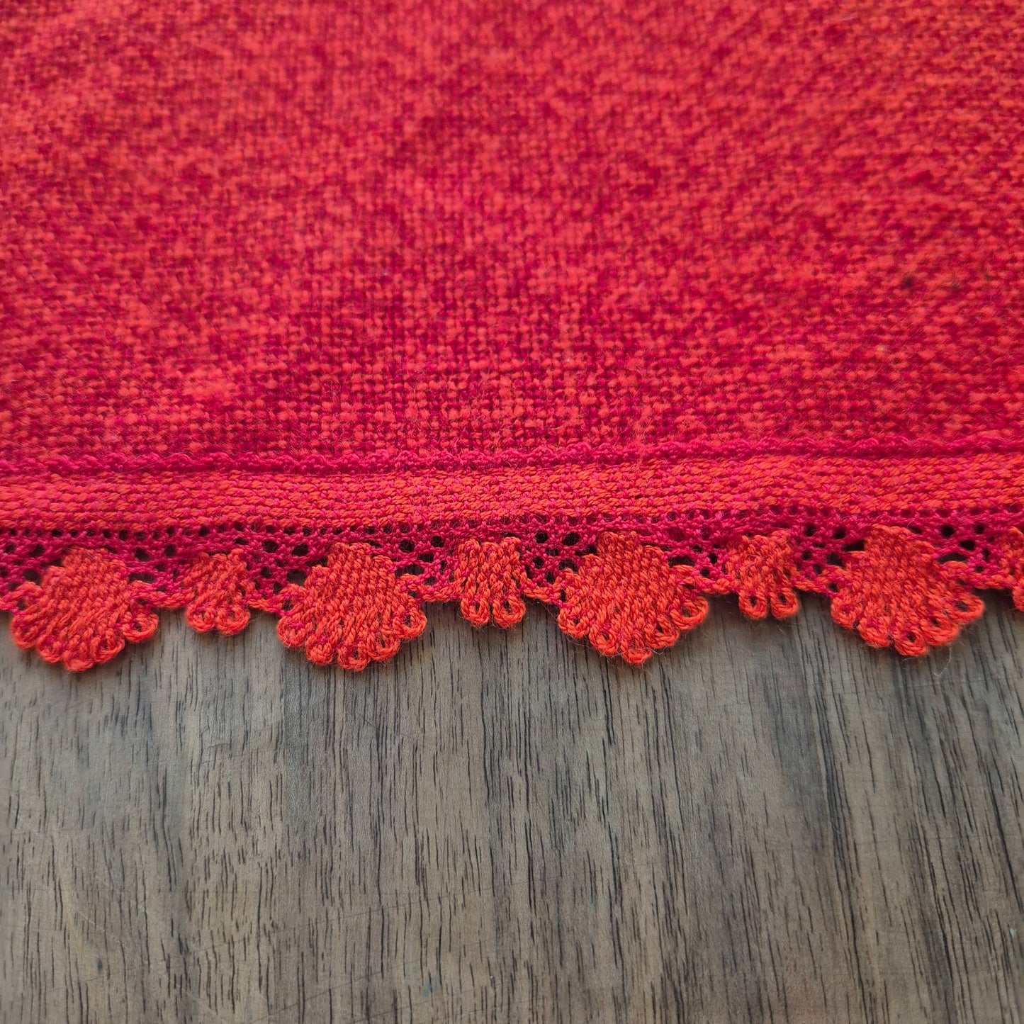 DDR Vintage Läufer Tischdecke Rot Orange 46x103cm