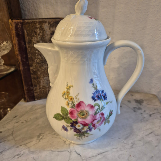 Antike Hutschenreuther Dresden Porzellan Kanne Kaffeekanne Teekanne Blumenmotiv Reliefrand