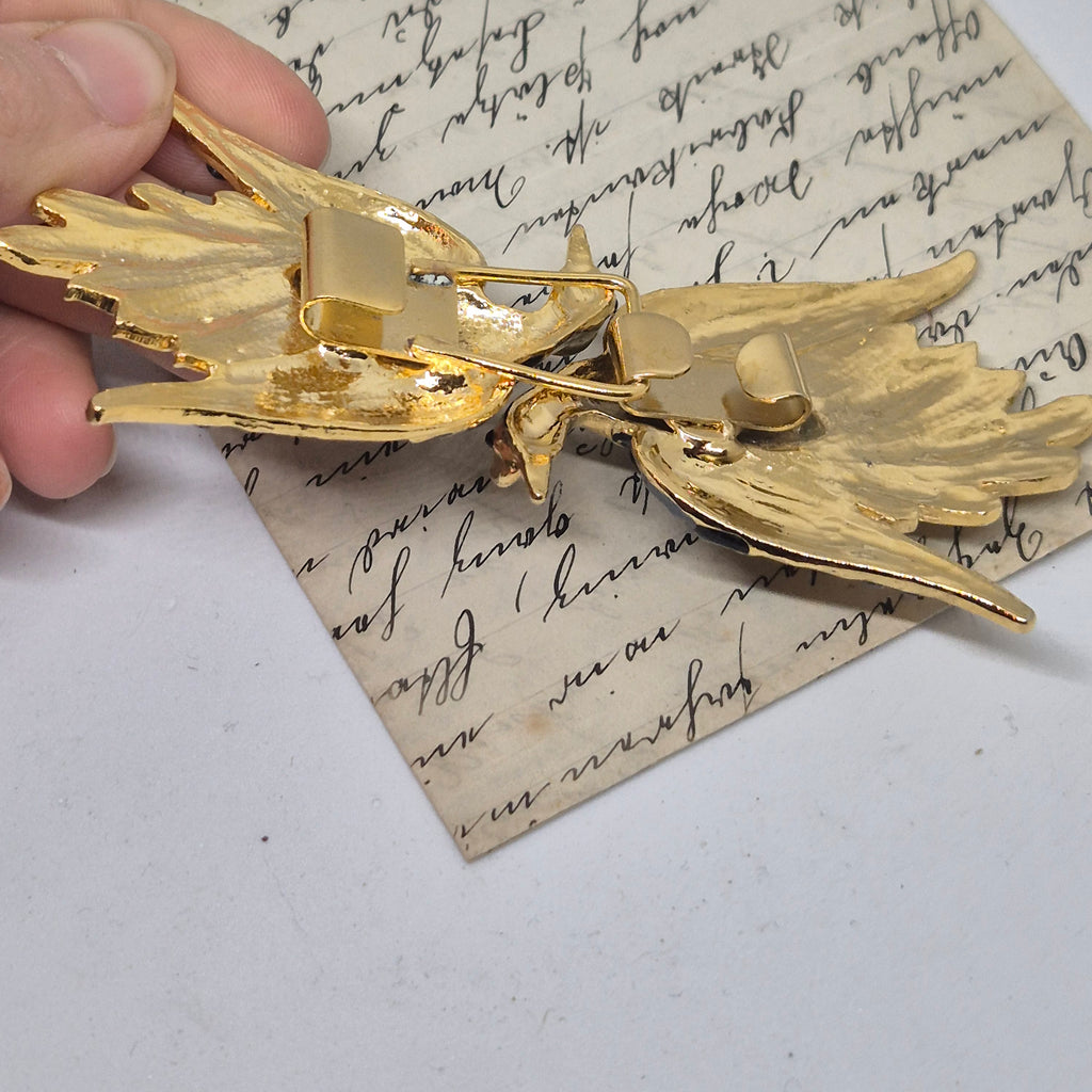 Vintage Gürtelschnalle 2-Teilig Trachtenschnalle Taillengürtel aus den 80ern-Handmade aus Berlin gold grau Schwan Kranich Vogel