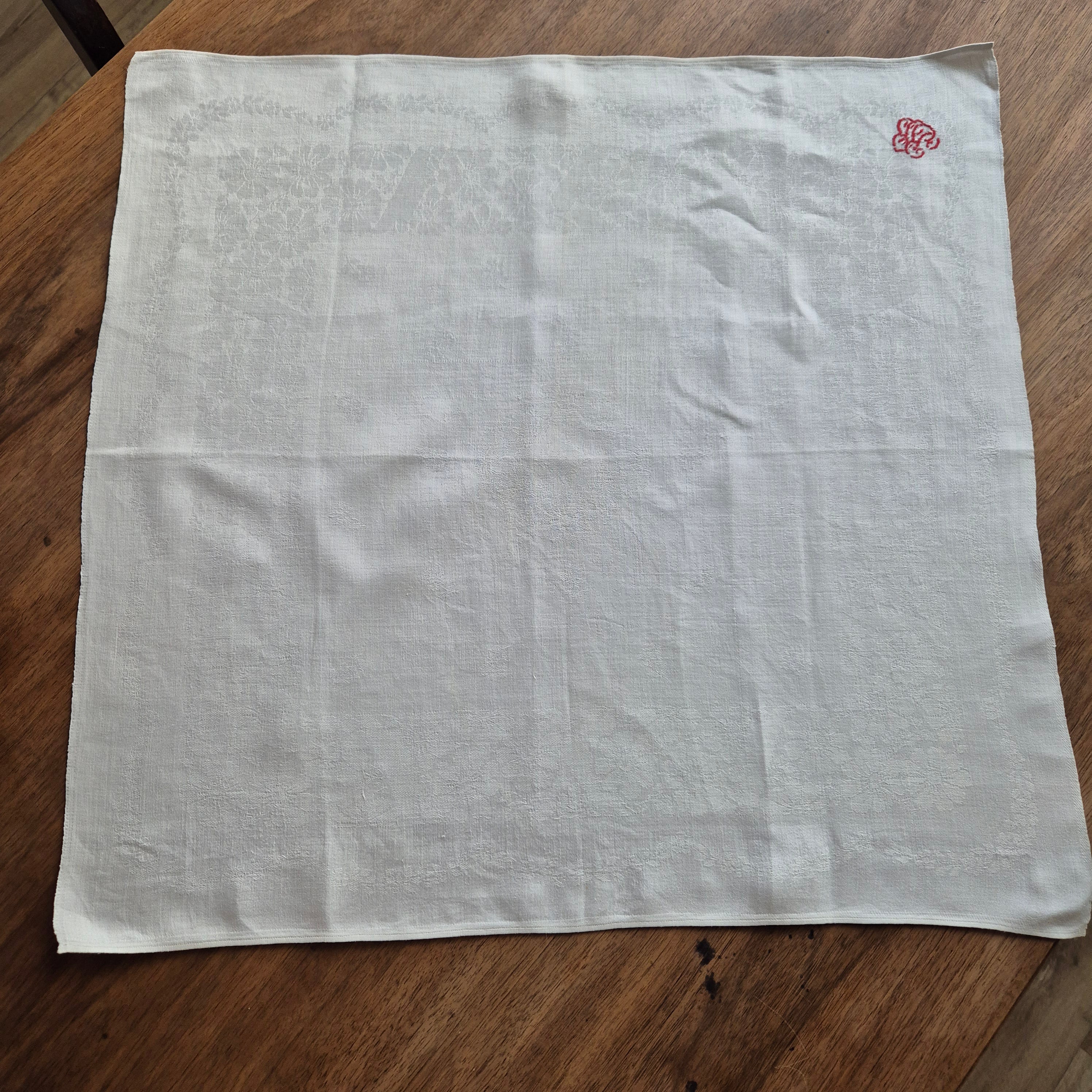Antike Jugendstil Serviette Damast Baumwolle Monogramm B.B weiß