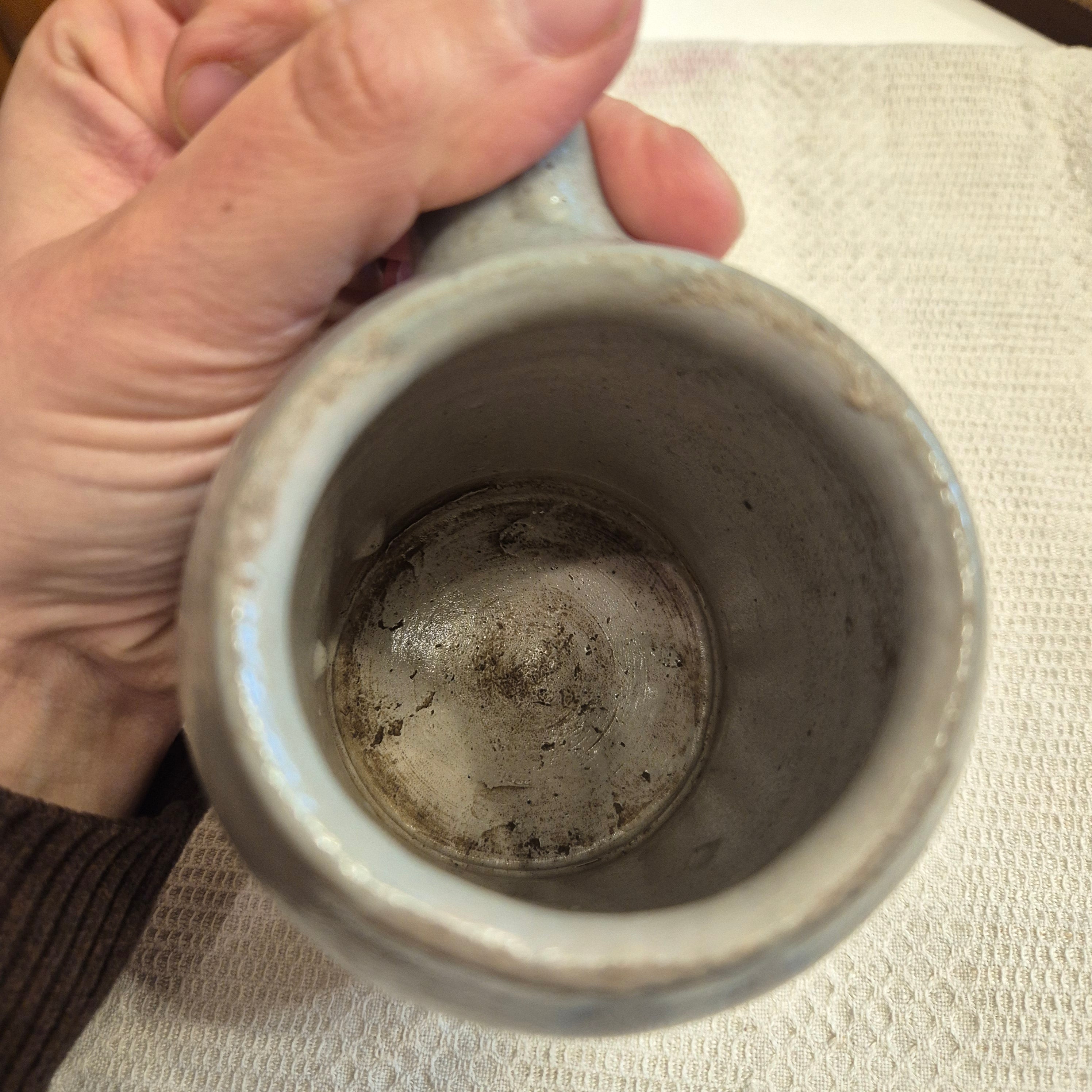 Vintage Keramik Bierkrug Steingut Grau blau Geschenk