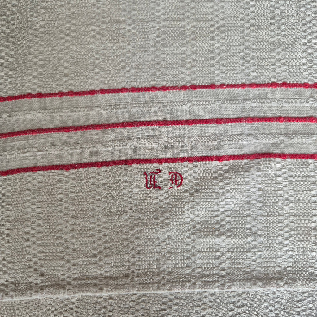 2x Antike Jugendstil Küchen-& Geschirrtücher Leinen cremeweiß Monogramm E.D. 🤍
