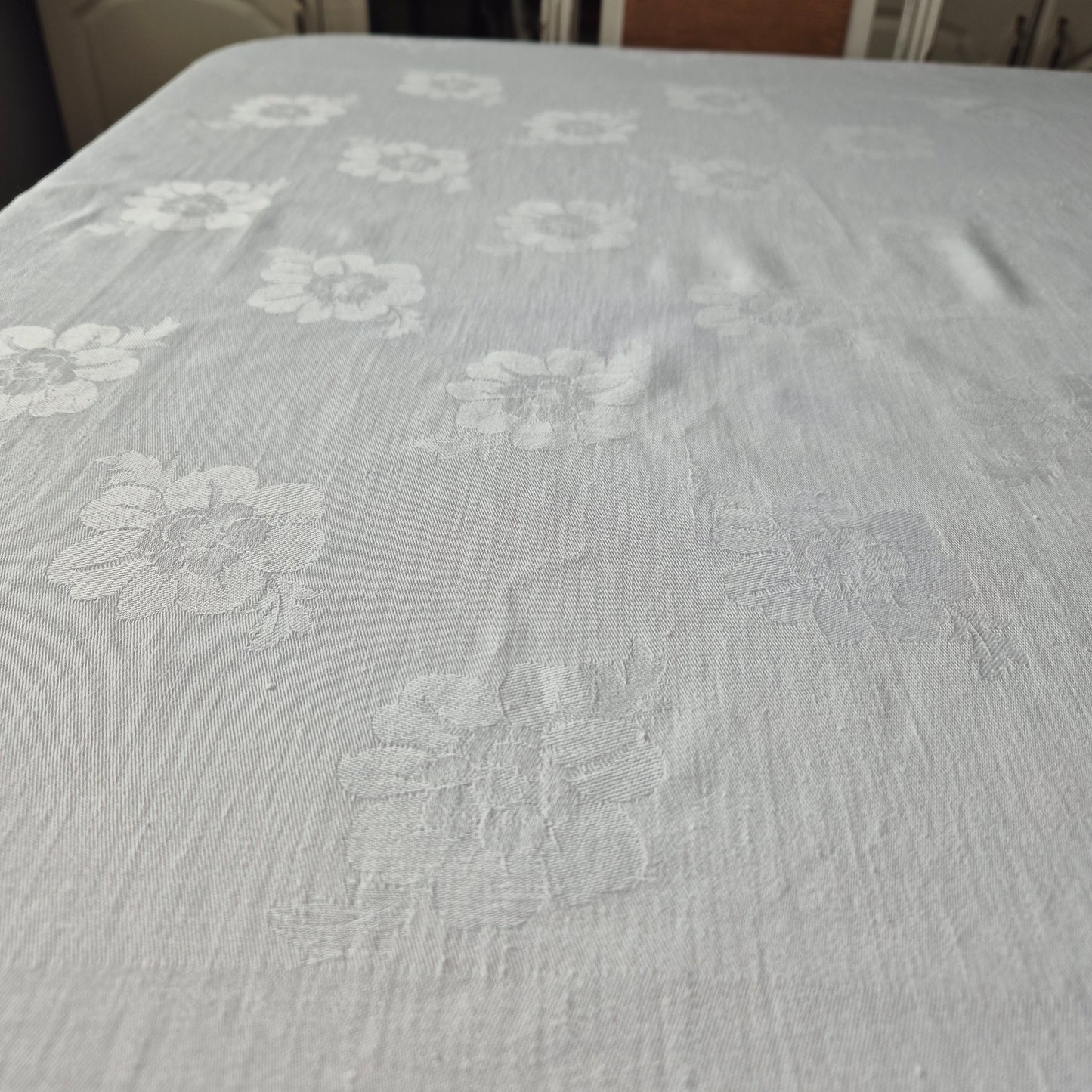 Vintage Tischdecke Damast weiß 110x160cm Art Jugendstil