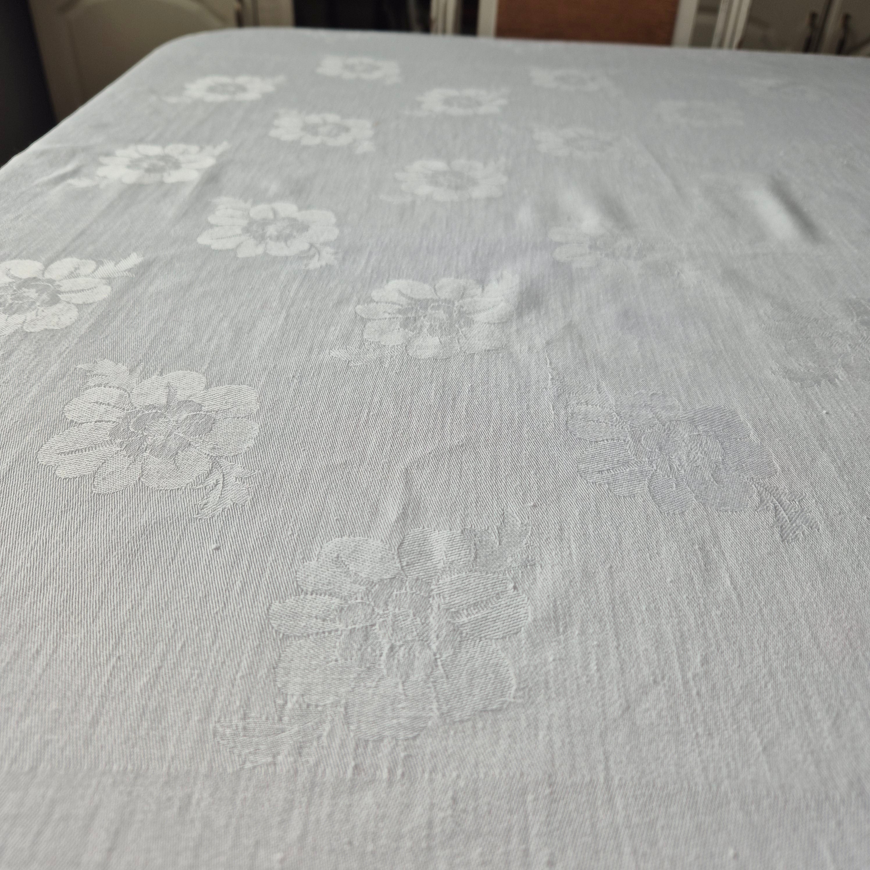 Vintage Tischdecke Damast weiß 110x160cm Art Jugendstil