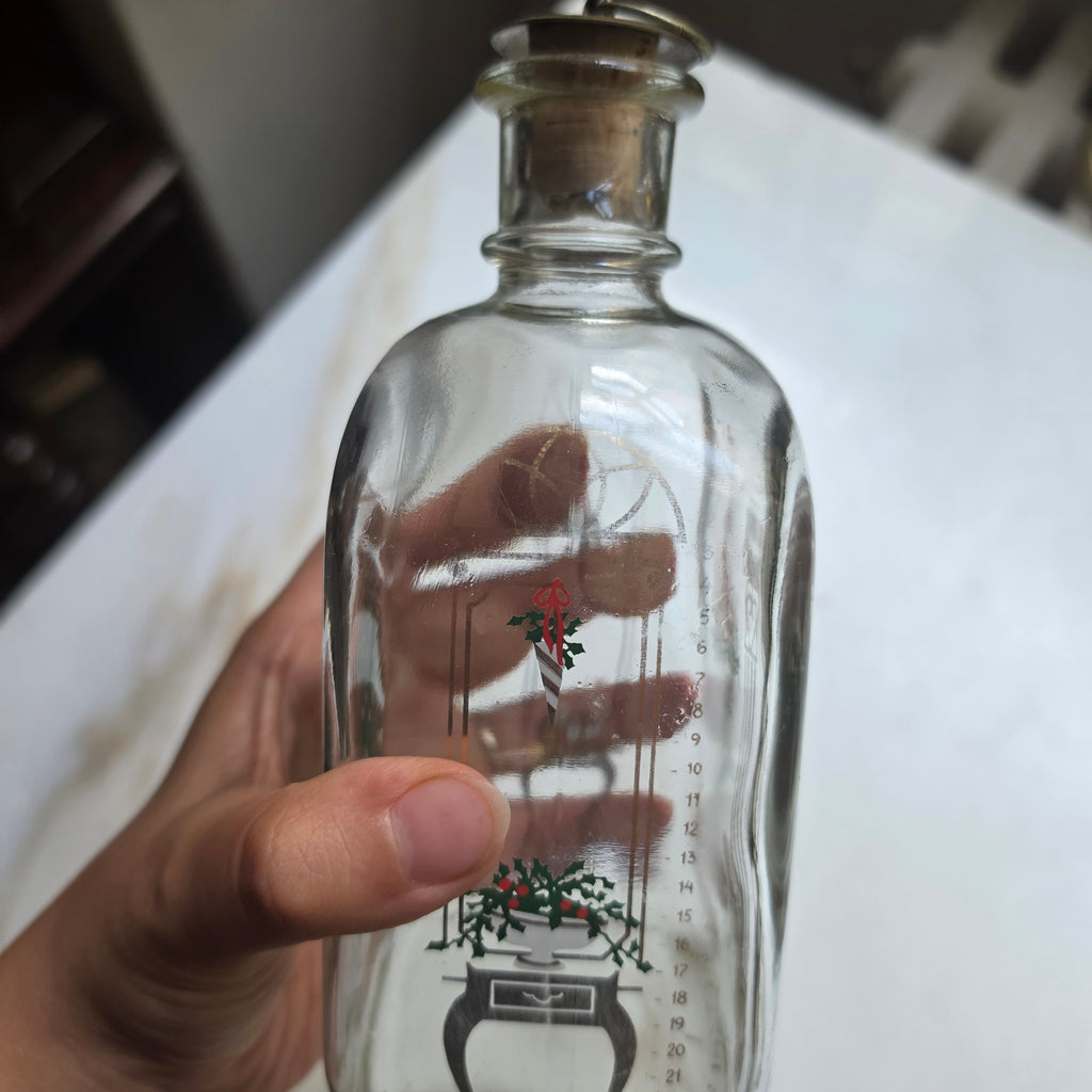 Vintage Holmegaard Adventsflasche - Schnapskaraffe (1980er) – Dänisches Glasdesign mit Korken & Metallverschluss