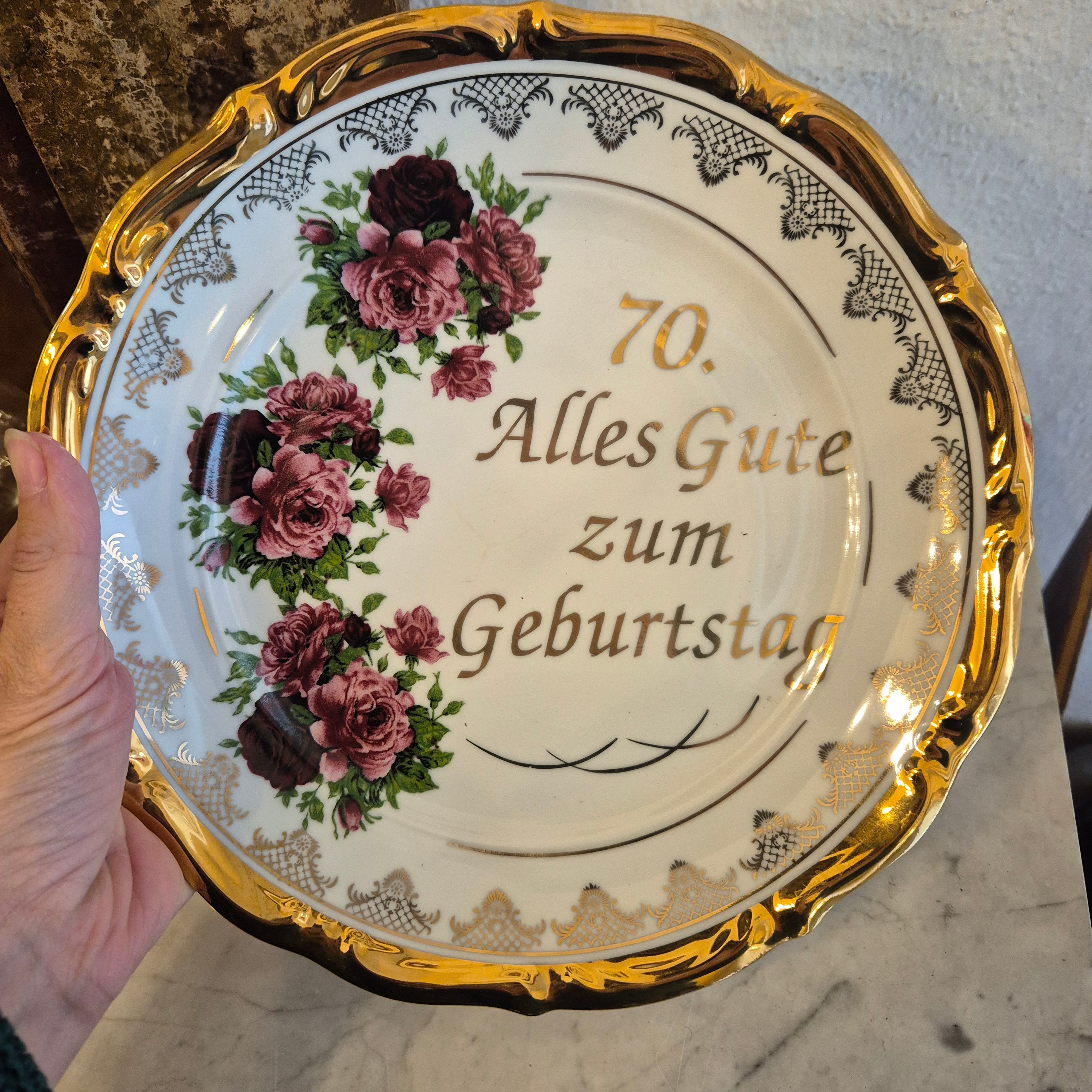 Vintage Porzellan Teller Alles gute zum 70. Geburtstag Erinnerung Geschenk