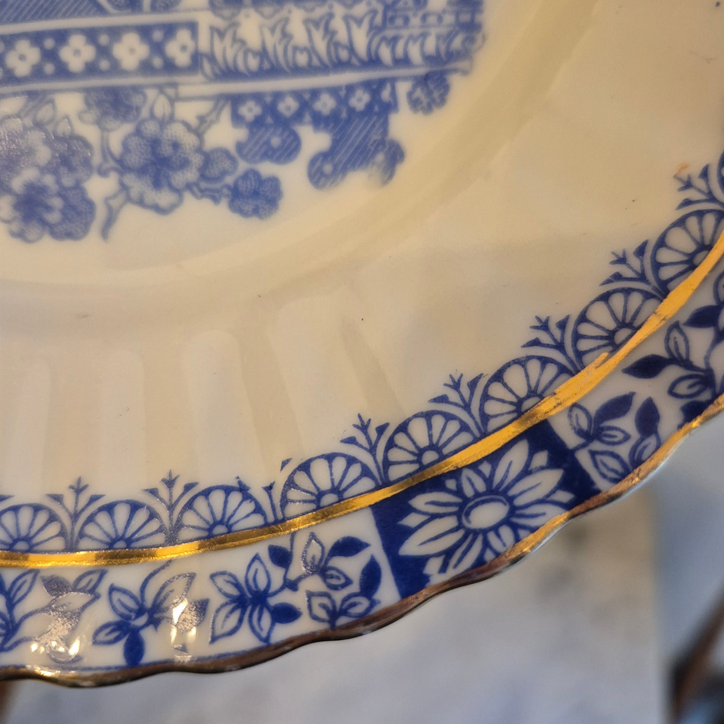 1x Antike Kuchenteller SORAU Portland Blau Weiß