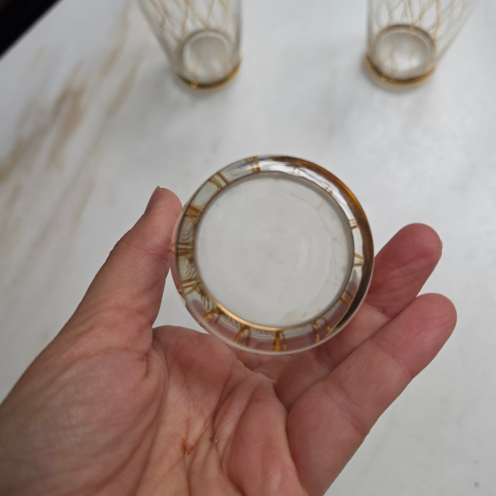 3x Vintage Mid-Century Wasser- & Longdrinkgläser mit Golddekor