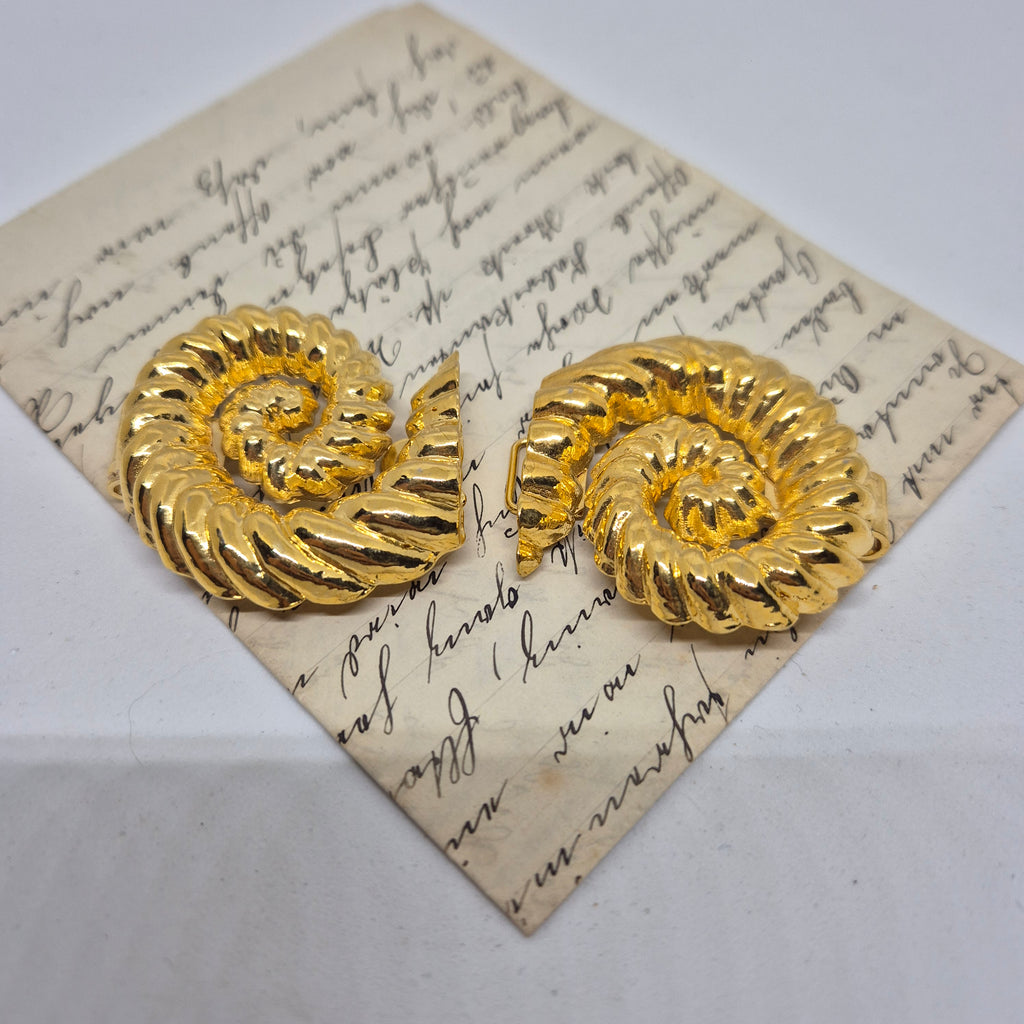 Vintage Gürtelschnalle 2-Teilig Trachtenschnalle Taillengürtel aus den 80ern-Handmade aus Berlin gold Schnecke Fossilmuster