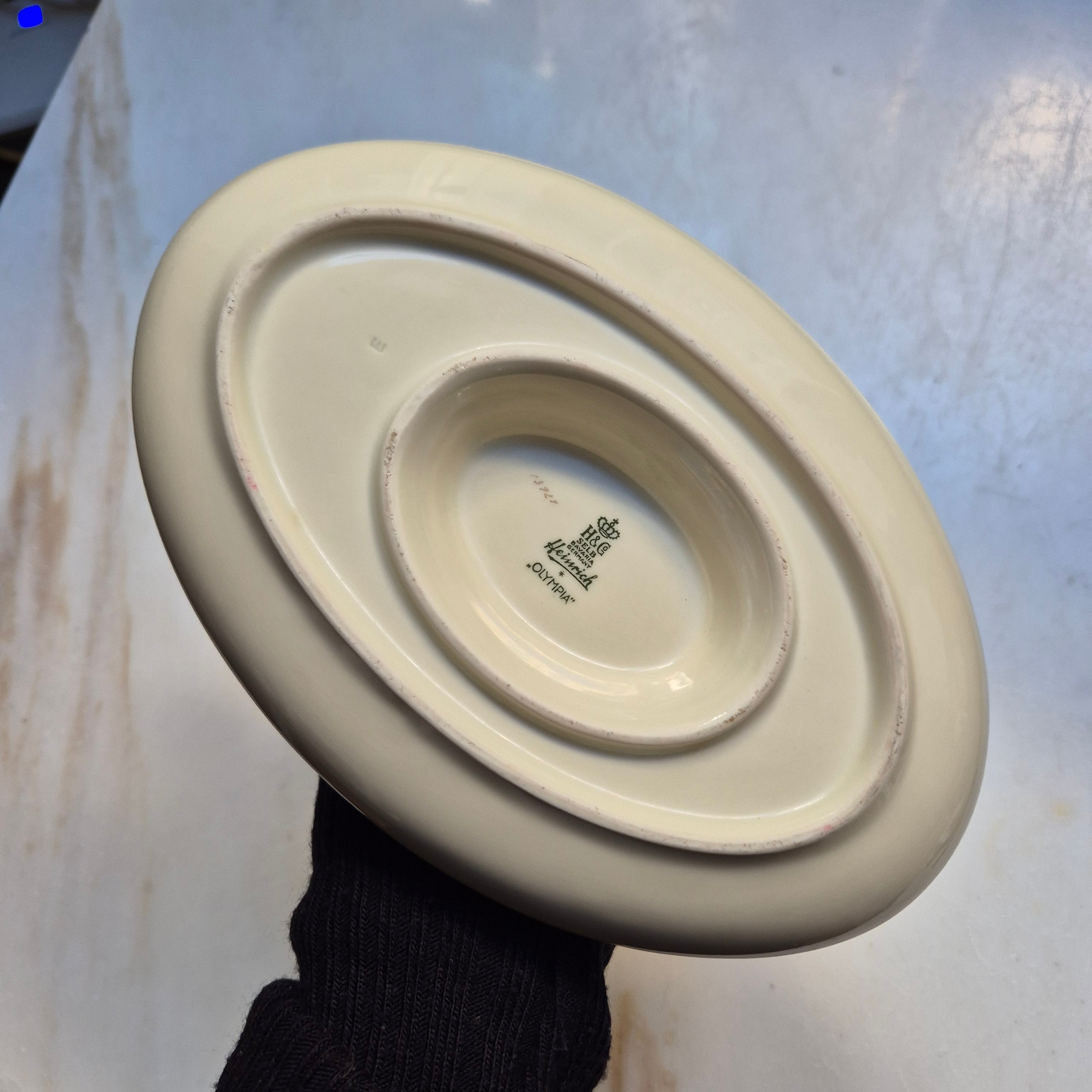 Antike Saucen Sauciere Schüssel Elfenbein Porzellan Goldrand Heinrich H&Co. Selb