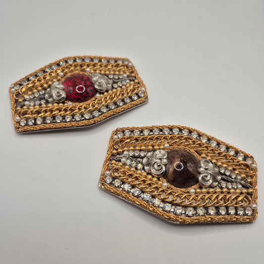 Vintage Gürtelschnalle Trachtenschnalle Taillengürtel 80er Handmade gold rot braun