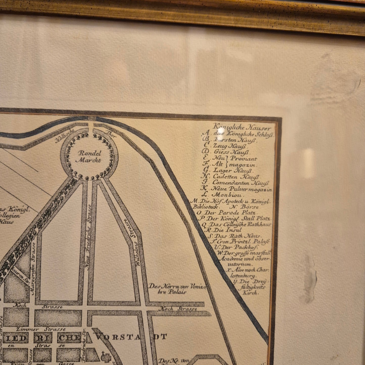 Gerahmter Kunstdruck des historischen Berlin-Stadtplans nach Matthäus Seutter