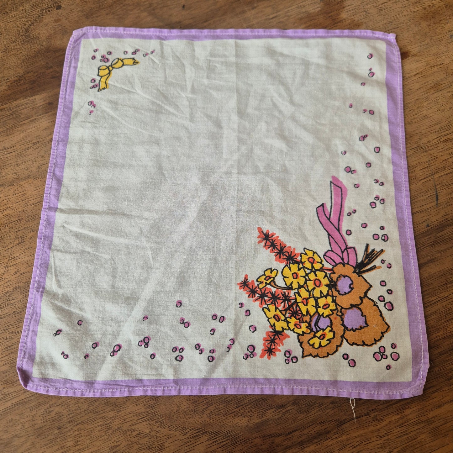Vintage Stofftaschentuch weiß lila bedruckt DDR Baumwolle 25x26cm