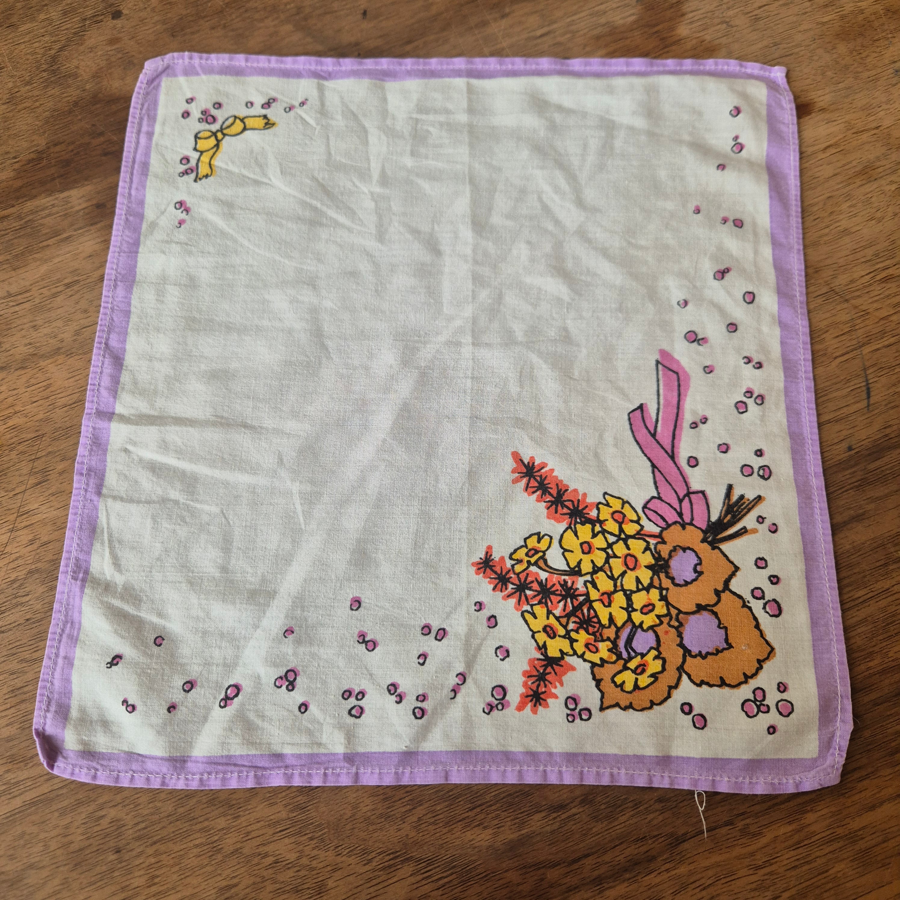 Vintage Stofftaschentuch weiß lila bedruckt DDR Baumwolle 25x26cm