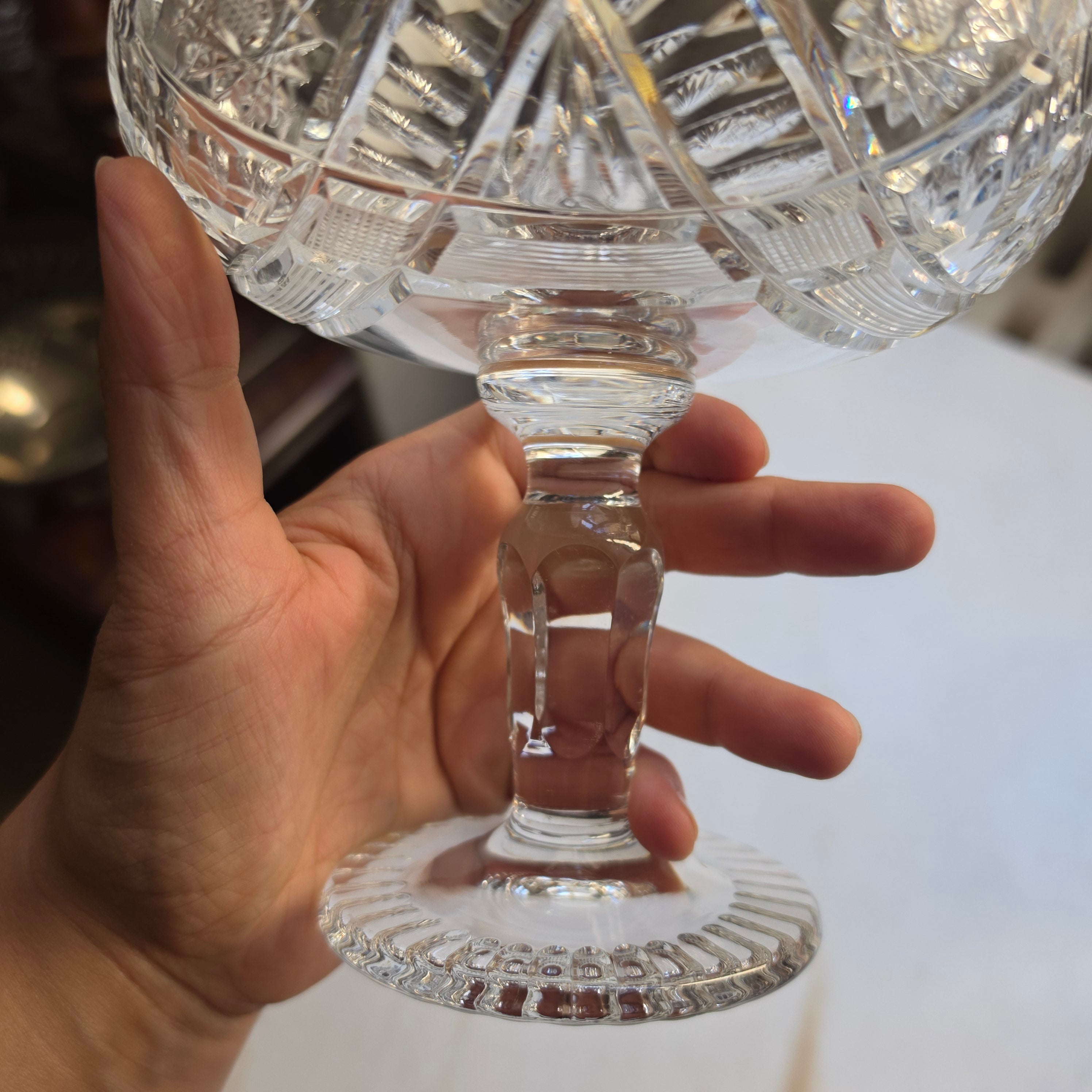 Antike Bleikristall Fußschale mit Brillantschliff - Elegante Kristallschale auf Standfuß