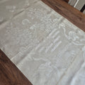 Antikes Jugendstil Küchen-&Geschirrtuch mit Spruch: "Frühlingsgefühle still Sorg und Leid" Damast beige cremeweiß🤍
