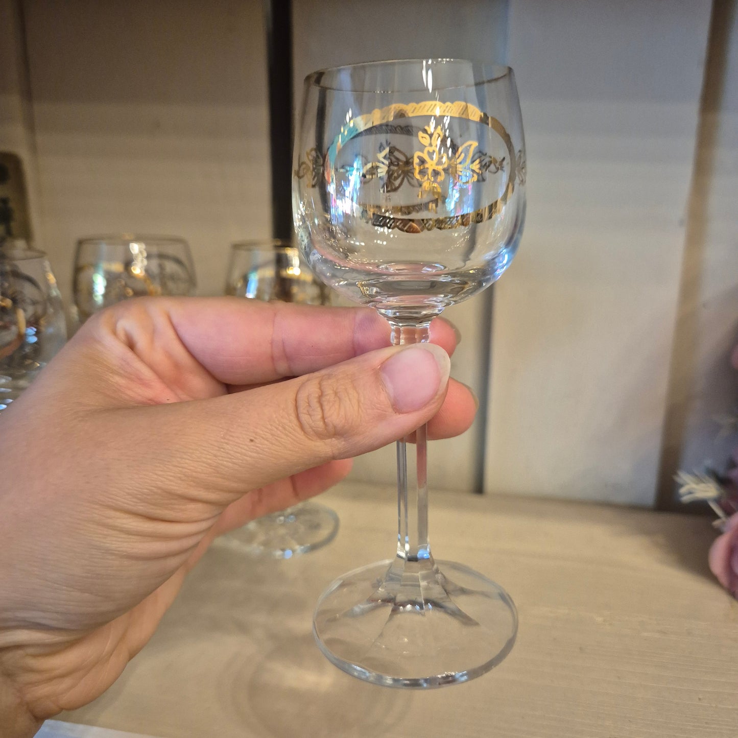 5x kleine 60er Jahre Weingläser goldrand transparent zeitlos schön!