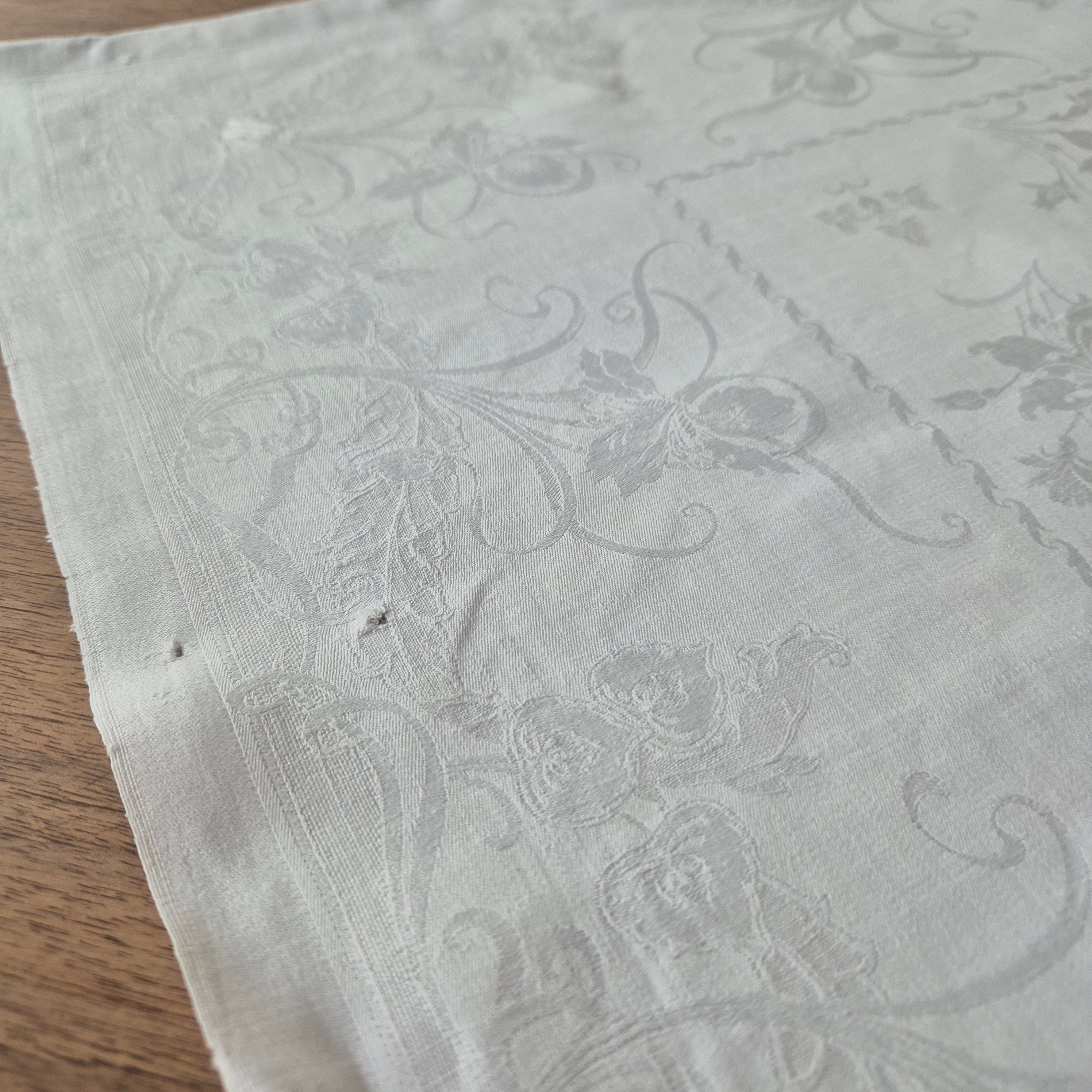 Antike Jugendstil Serviette Damast Baumwolle Monogramm M.weiß 71x68cm