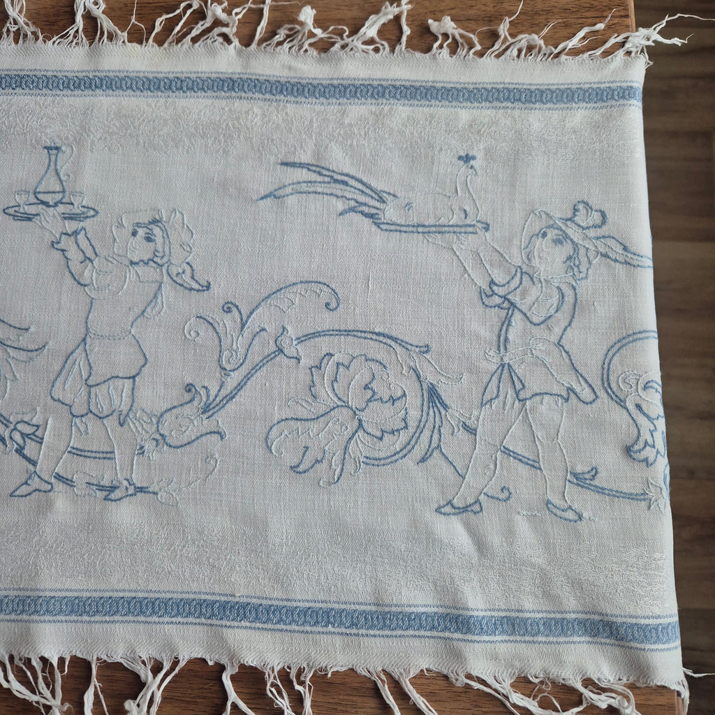 Antiker Baumwolle Tischläufer handbestickt mit mini Fleck! 32x170cm blau weiß