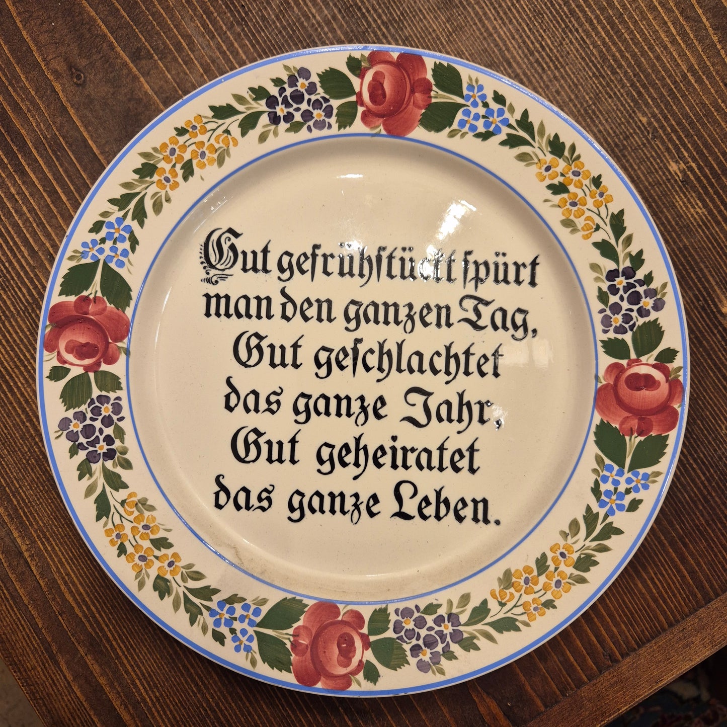 Antiker Keramik Wandteller Geschenk zur Hochzeit mit Spruch Erinnerung Handbemalt Blumen Waechtersbach Germany