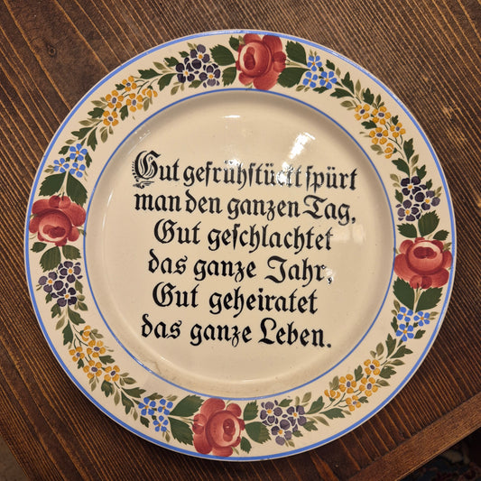 Antiker Keramik Wandteller Geschenk zur Hochzeit mit Spruch Erinnerung Handbemalt Blumen Waechtersbach Germany