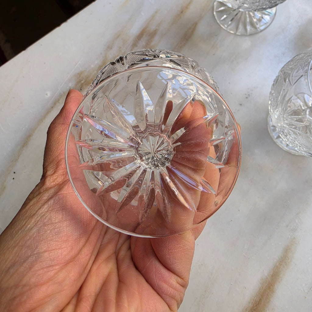 5x Vintage Bleikristall Cognacschwenker – Edler Diamant- und Sternenschliff