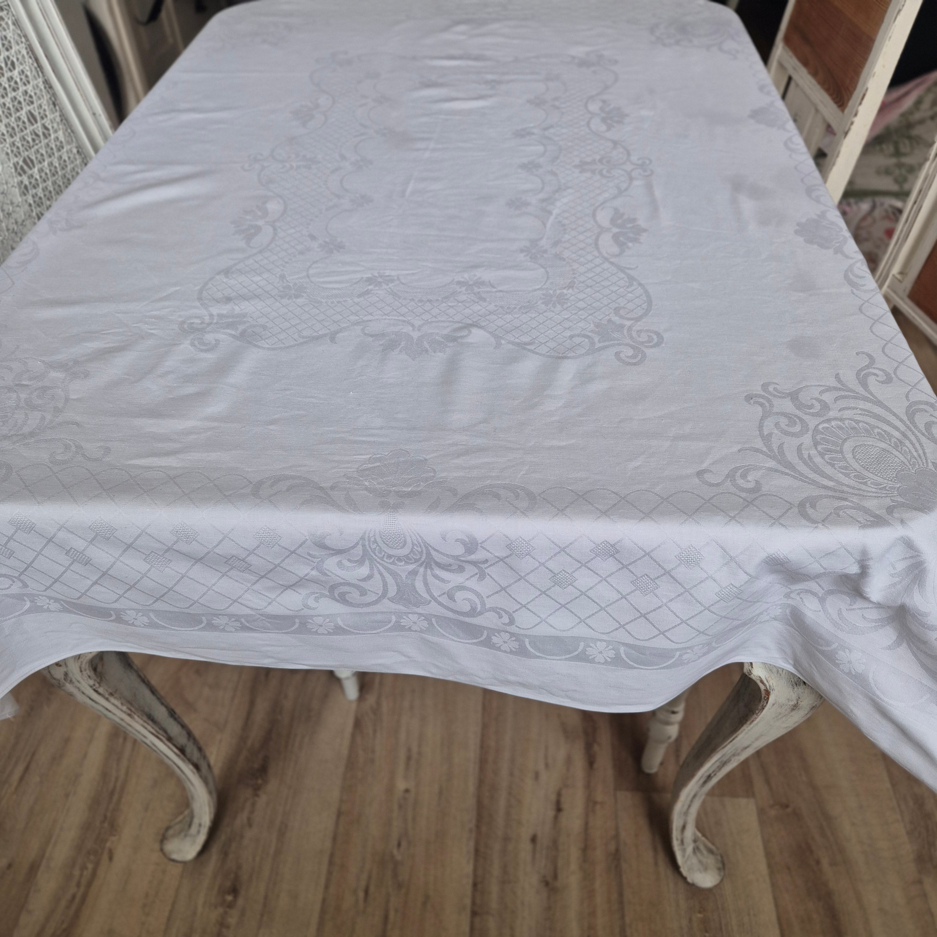 Vintage smail Tischdecke Damast weiß 155x130cm