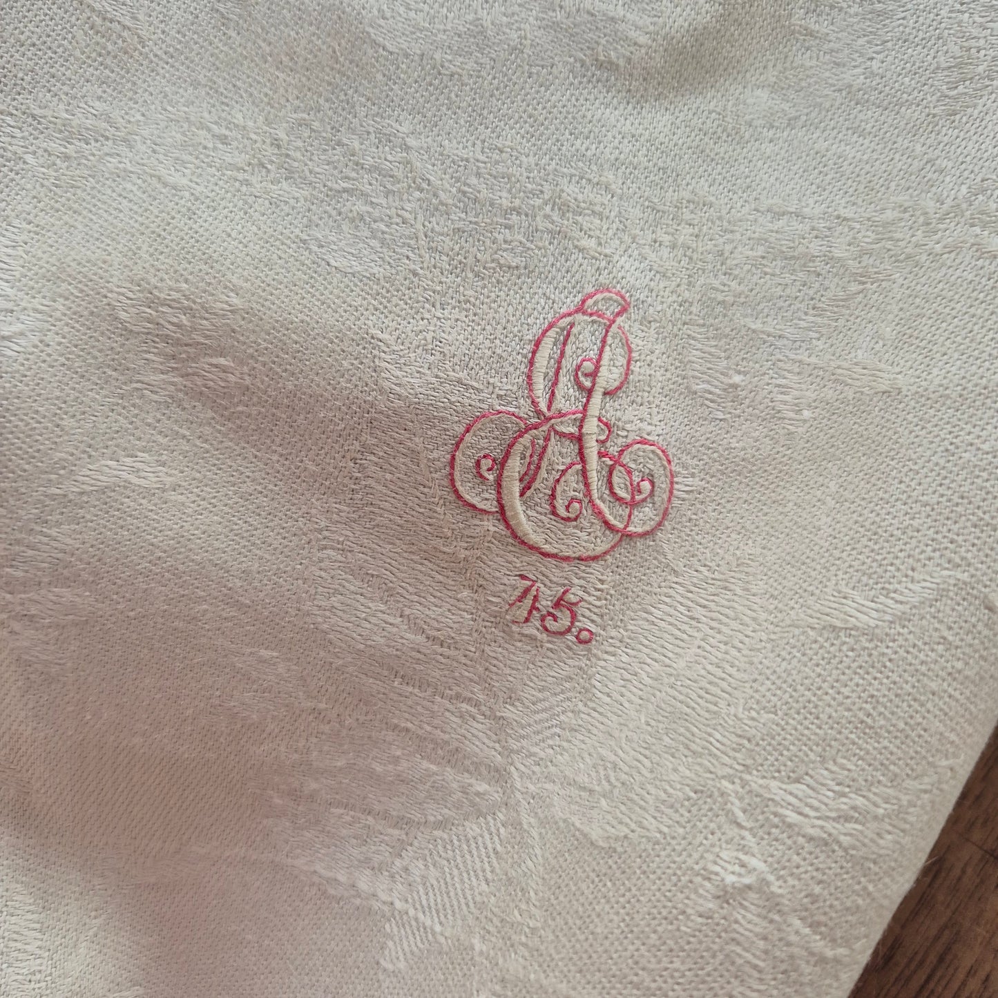 Antikes Jugendstil Baumwolle Damast Küchen-&Geschirrtuch Monogramm A.E. Nr.45 mit Liegerand