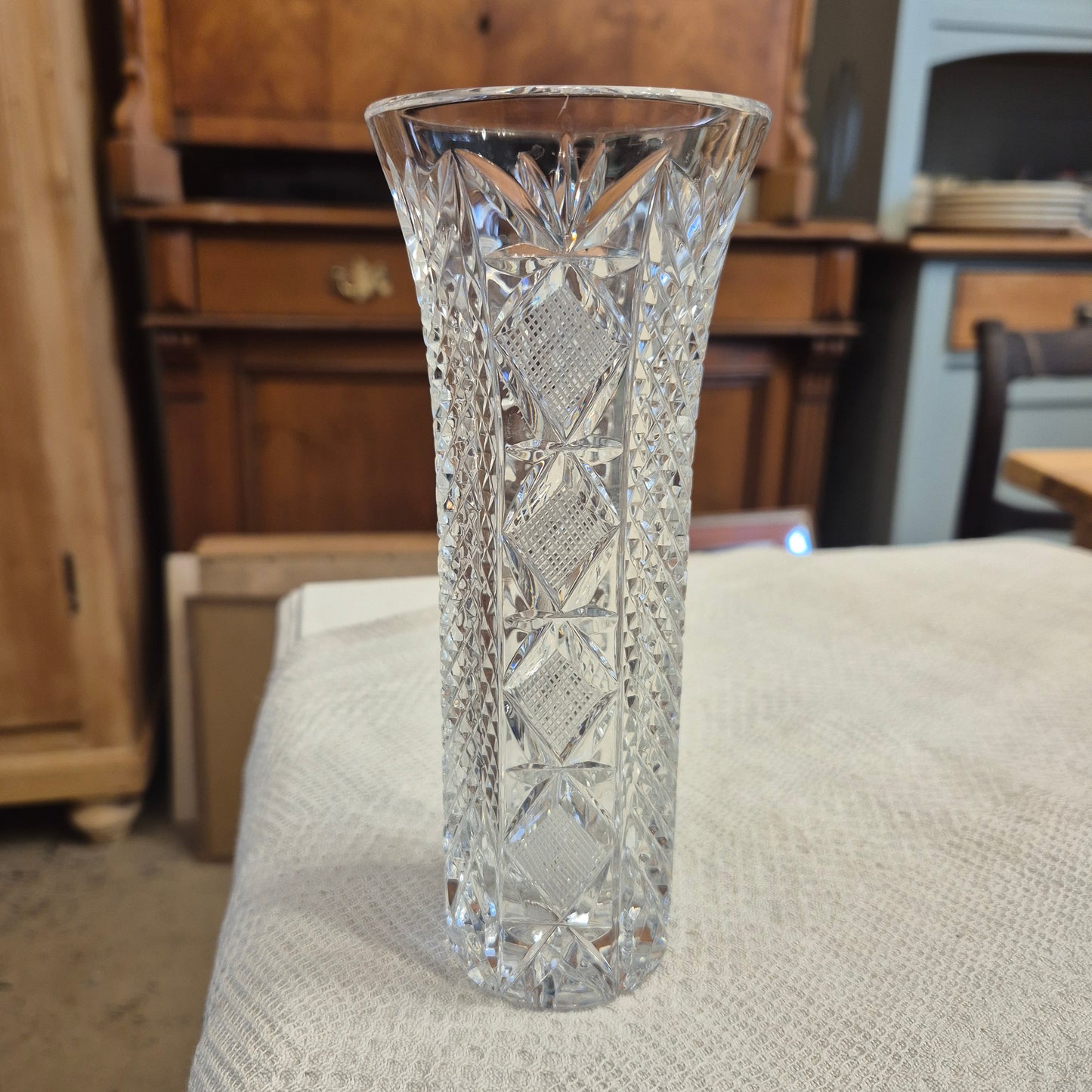 Vintage Kristalloptik Glas Vase transparent