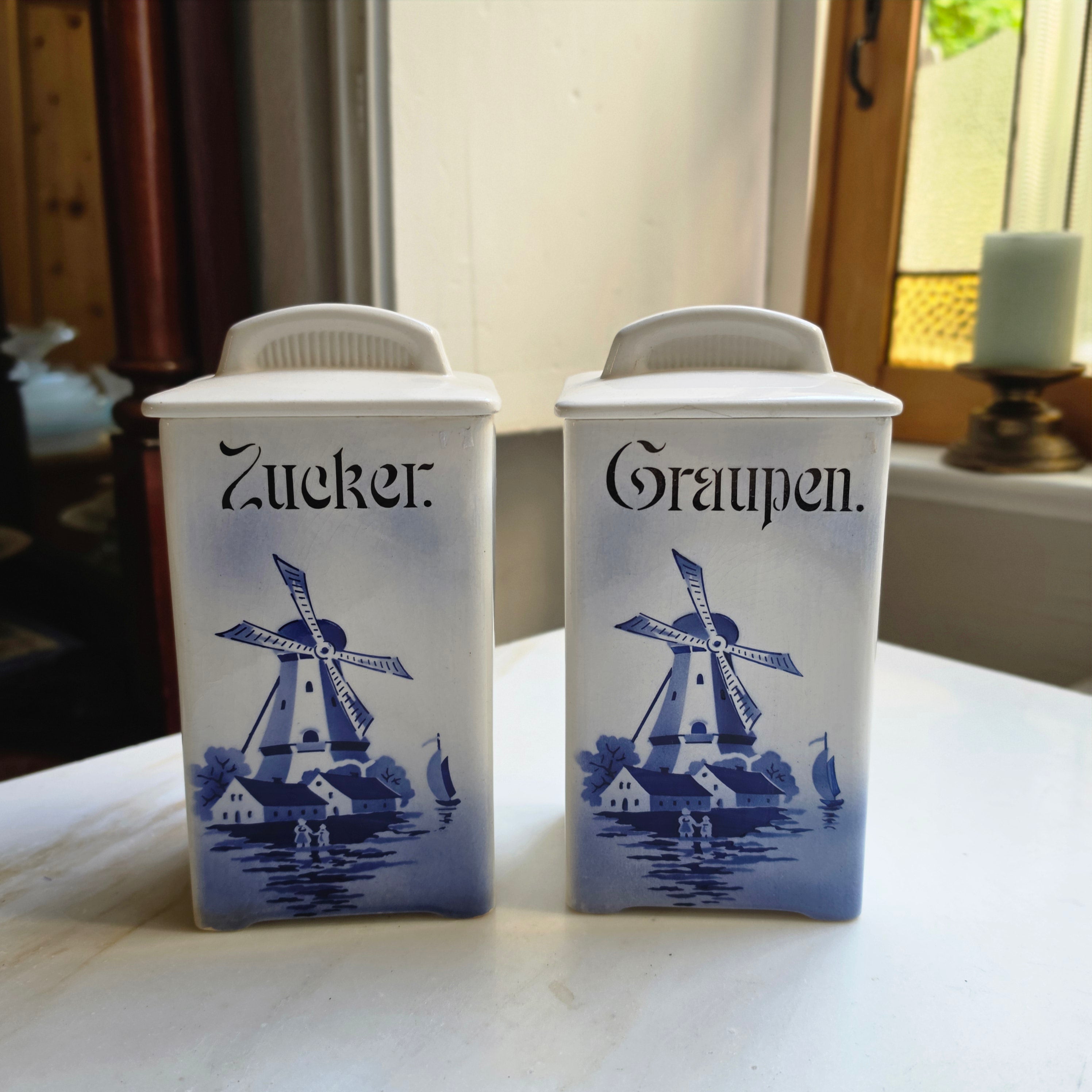 Antike Vorratsdose Jugendstil Keramik "Zucker" oder "Graupen" um 1930