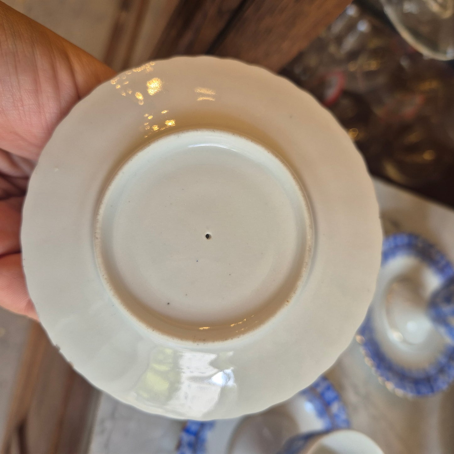 7x Antike Porzellan Eierbecher echt Tuppack China Blau Tiefenfurt Blau Weiß (3x mit Abplatzer)
