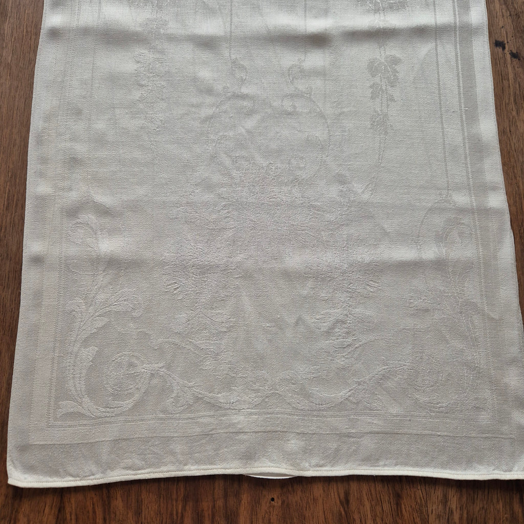 3x Antike Jugendstil Küchen-&Geschirrtücher cremeweiß Löwenzahnmotiv Damast Baumwolle